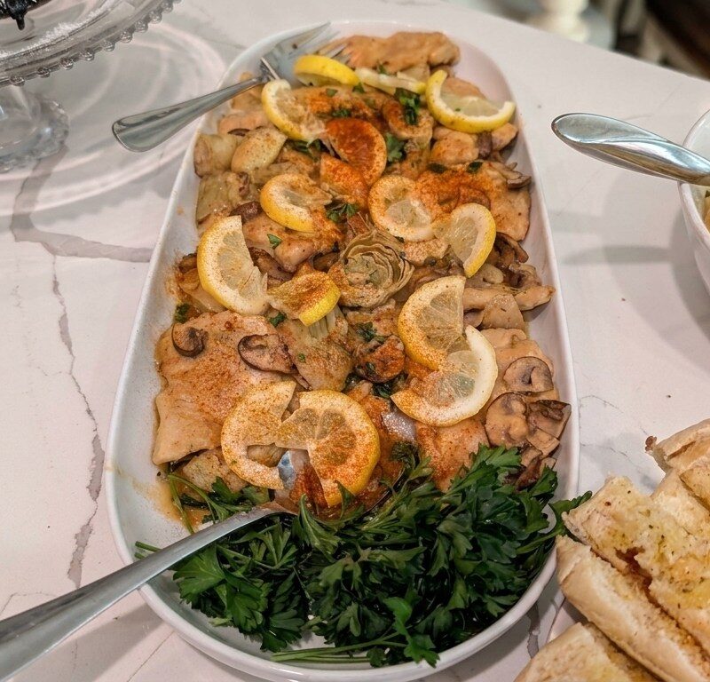 Chicken Piccata with Mushrooms and Artichoke Hearts
