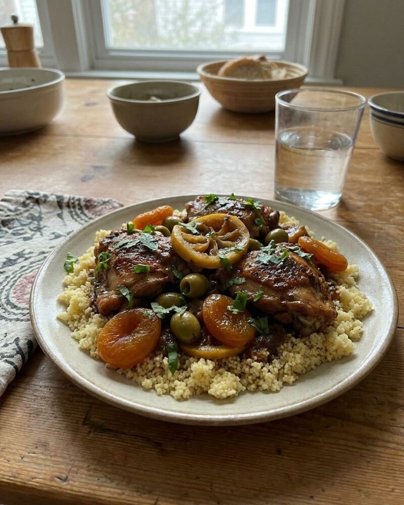 Moroccan chicken tagine with apricots and olives