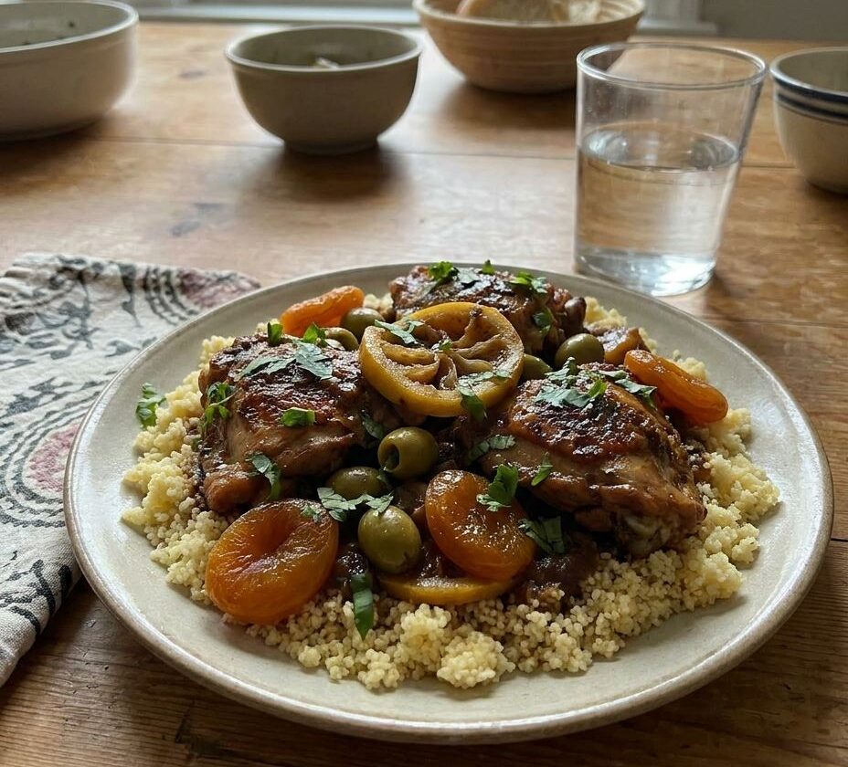 Moroccan chicken tagine with apricots and olives