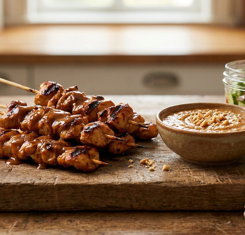 Chicken Satay with Peanut Sauce & Cucumber Relish